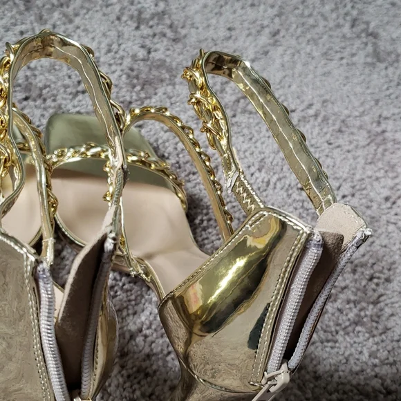 Back To Glam Triple Strap Gold Chrome Heels - Picture 12 of 13